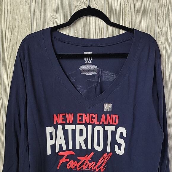 NFL New England Patriots Navy Long Sleeve V Neck Shirt Womens Size XXL NEW - Picture 2 of 8